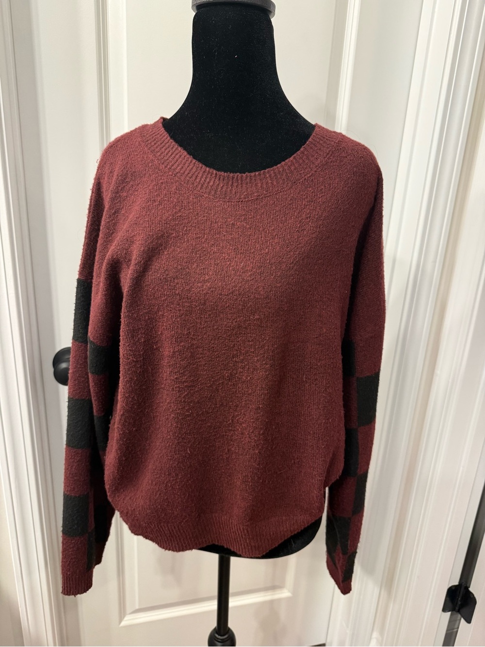 Garnet Checkered Sleeve Sweater
